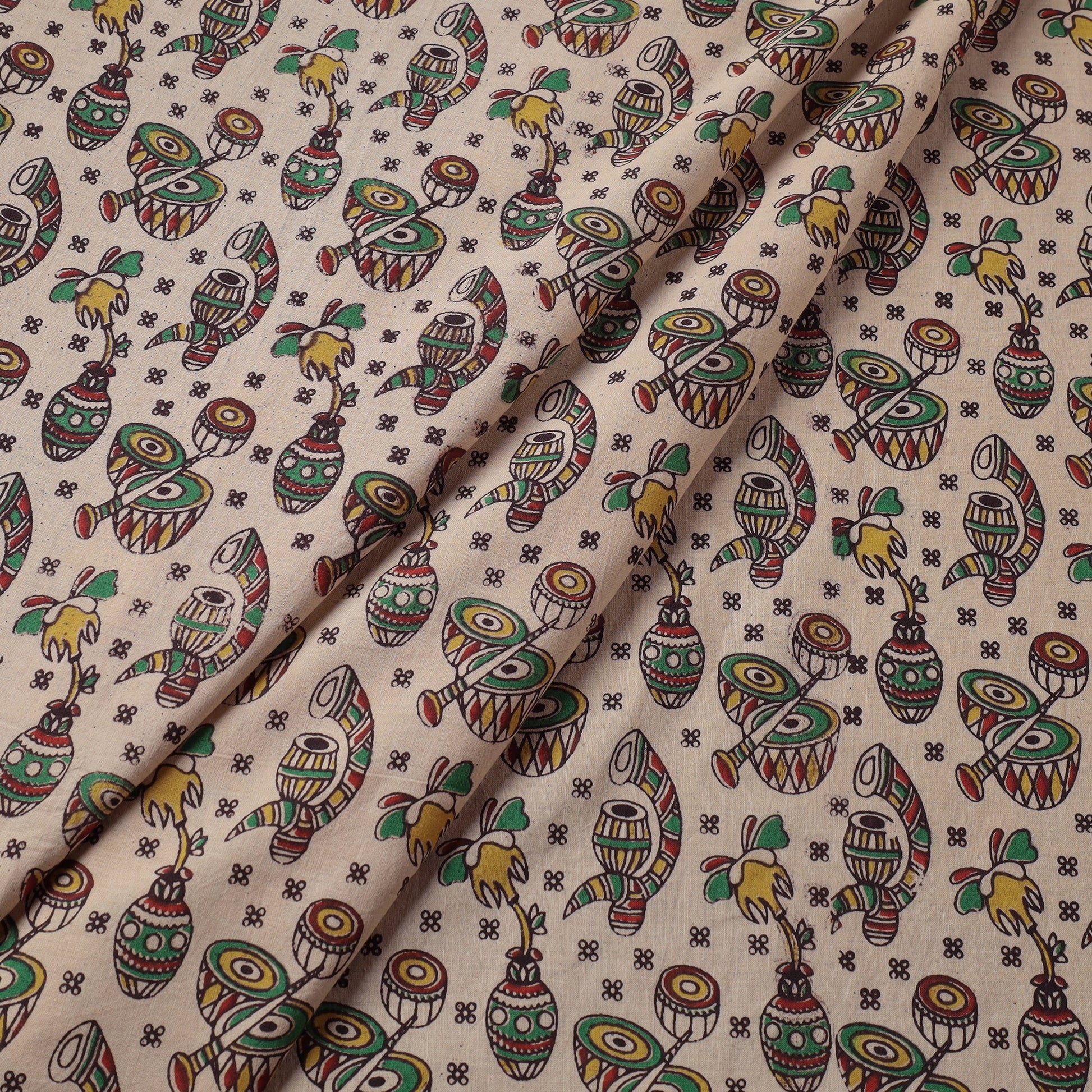 Beige - Kalamkari Printed Cotton Fabric