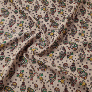 Beige - Kalamkari Printed Cotton Fabric