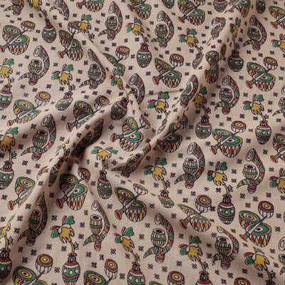 Beige - Kalamkari Printed Cotton Fabric