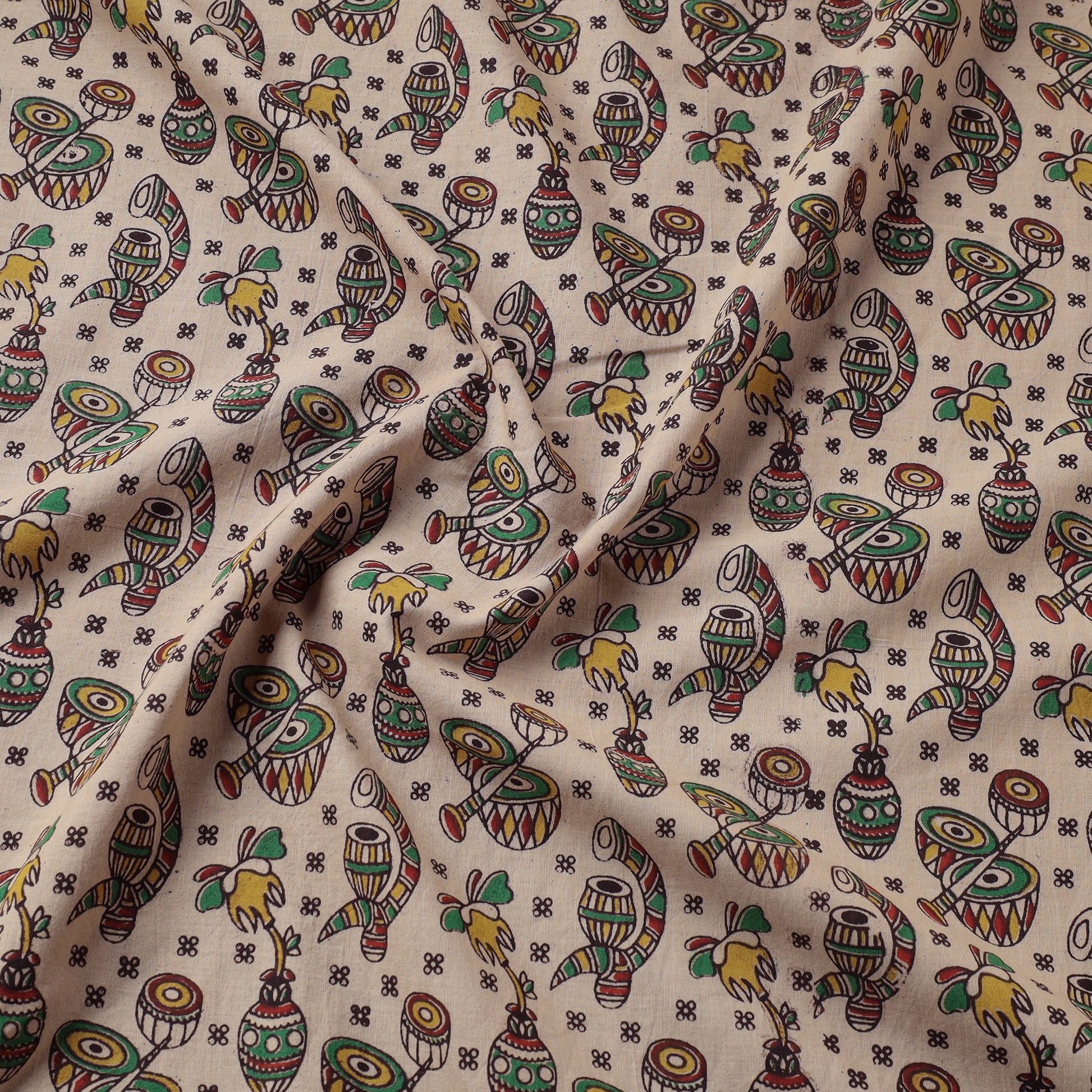 Beige - Kalamkari Printed Cotton Fabric