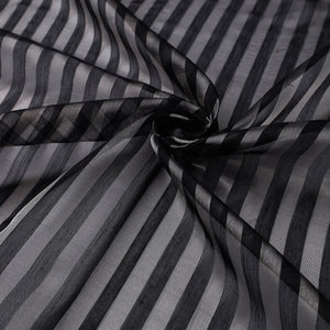 Black - Traditional Chanderi Silk Handloom Zari Stripes Fabric