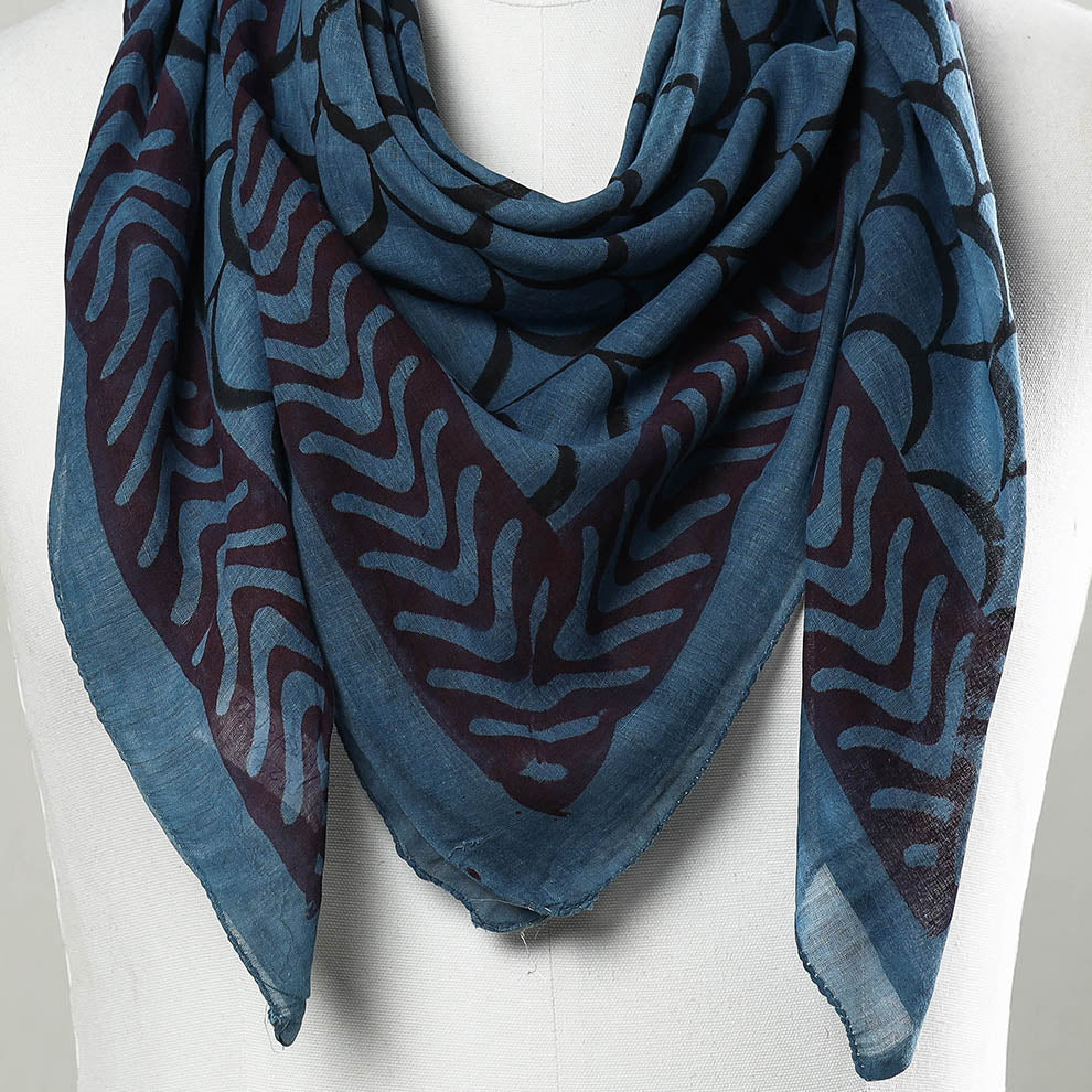 Blue - Bagru Block Printed Mul Cotton Scarf