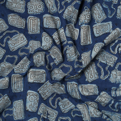 Blue - Bindaas Art Block Printed Cotton Precut Fabric (2 meter)