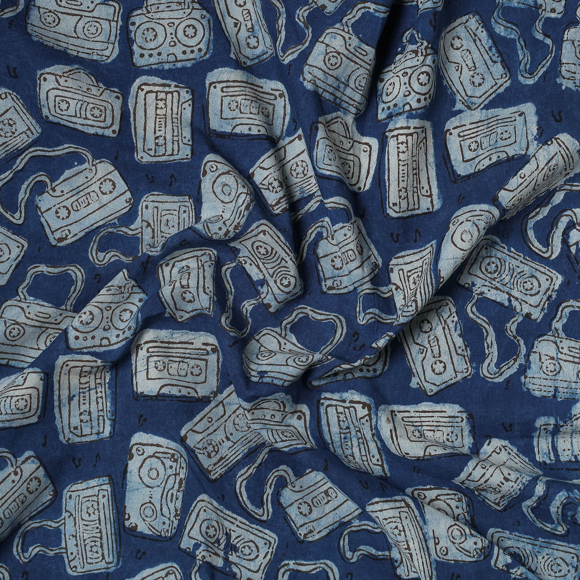 Blue - Bindaas Art Block Printed Cotton Precut Fabric (2 meter)