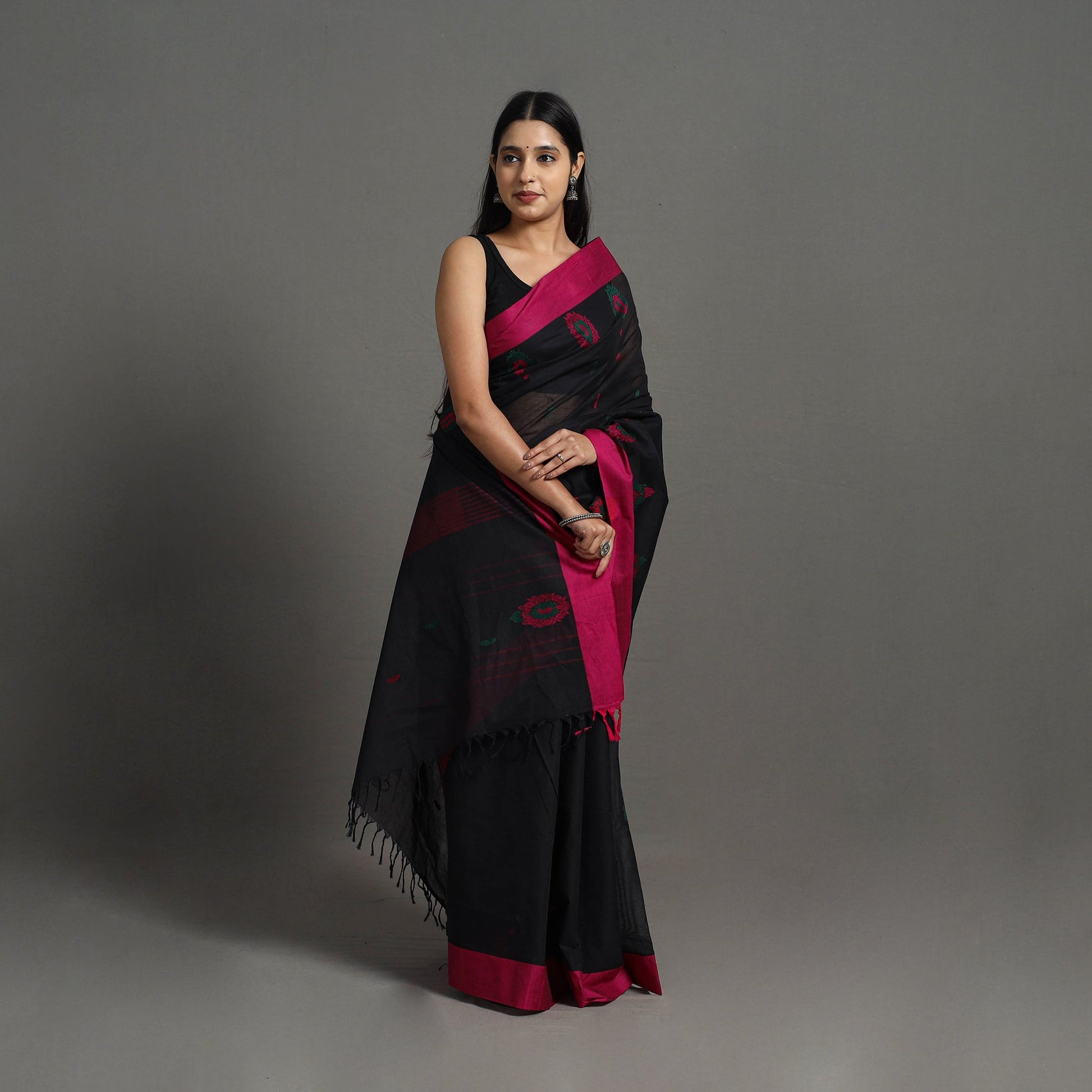 Black - Kanchipuram Cotton Saree with Buta 55