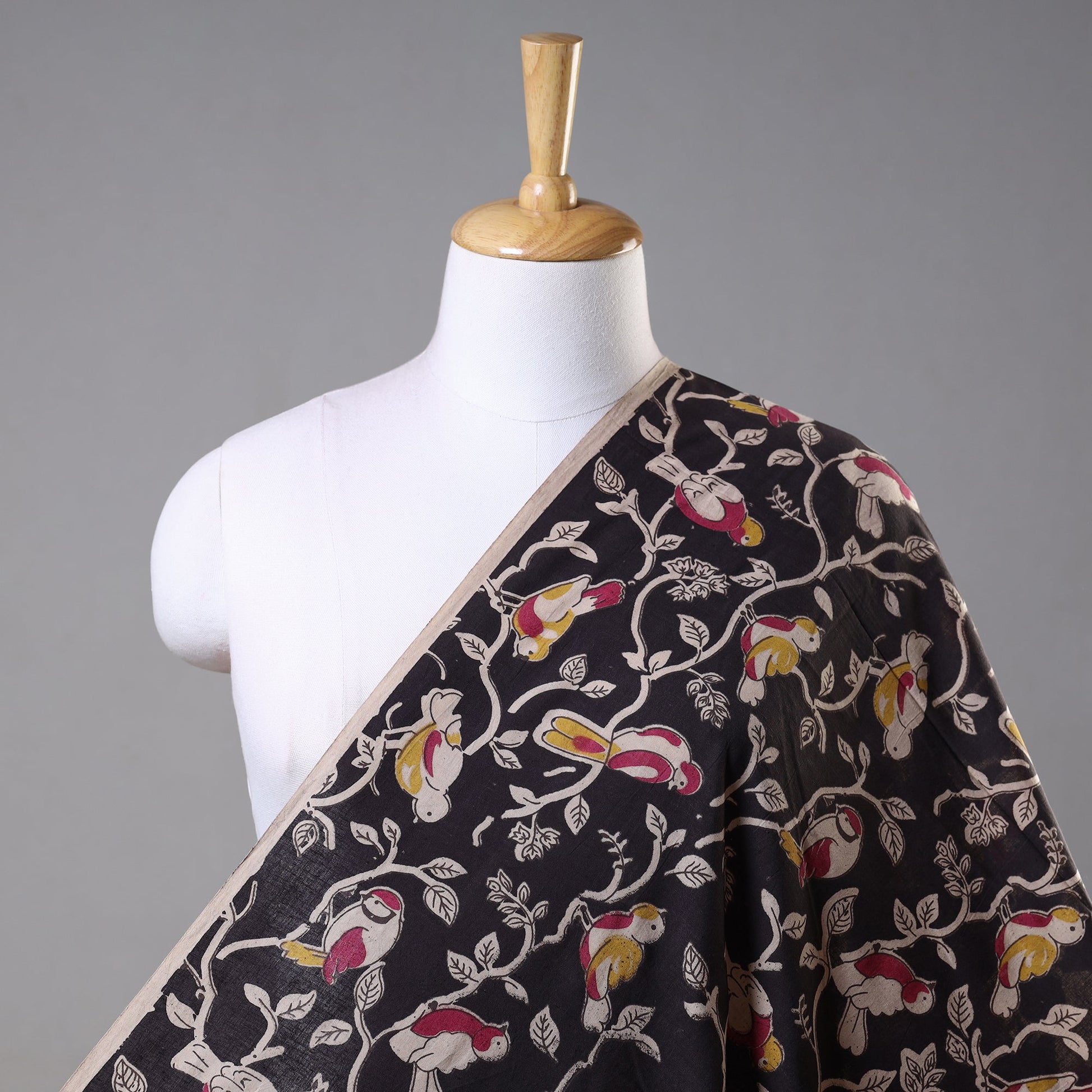Black - Kalamkari Printed Cotton Fabric 05