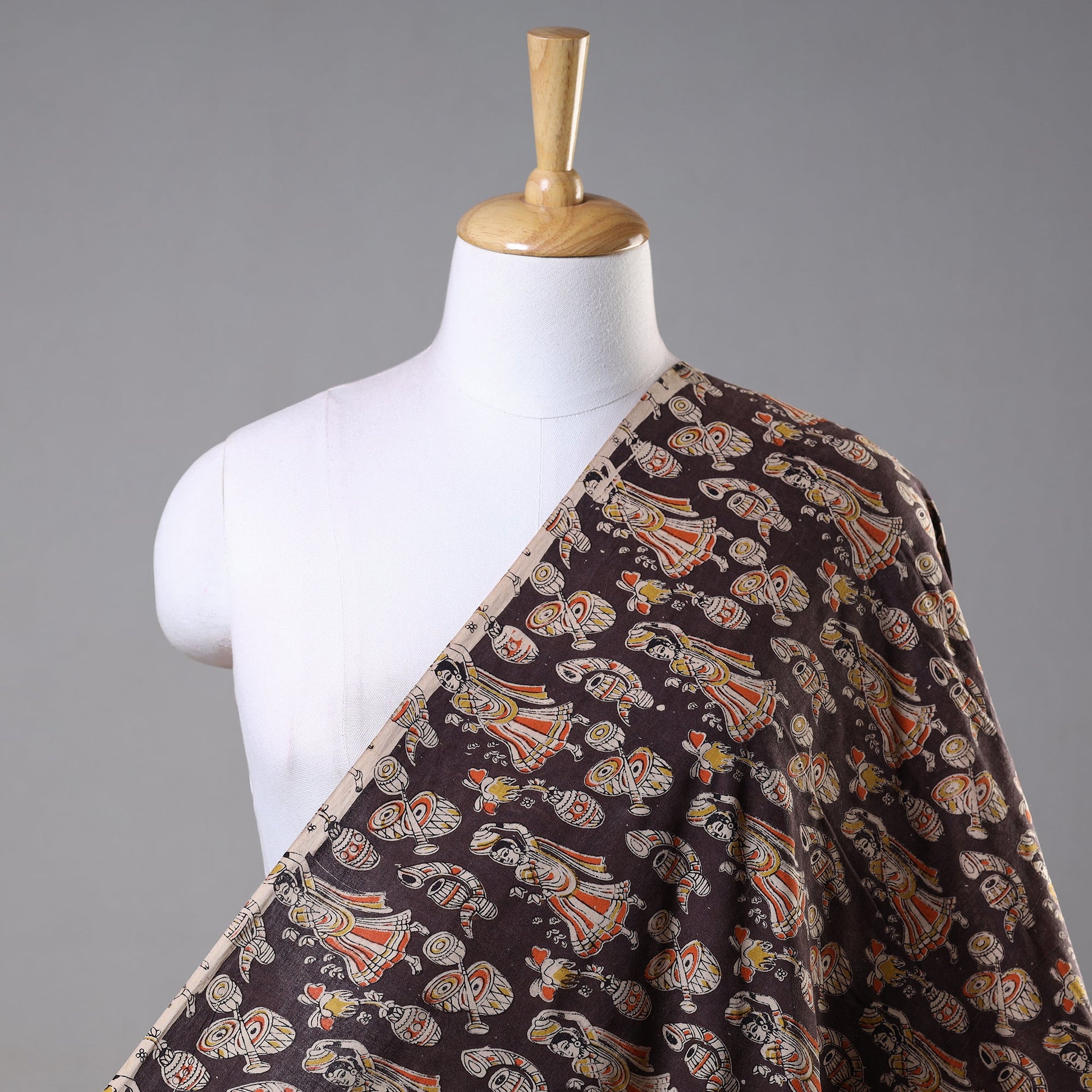 Black - Kalamkari Printed Cotton Fabric