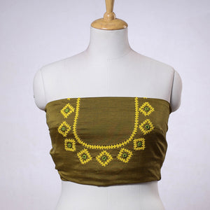Brown - Kutch Embroidery Silk Cotton Blouse Piece