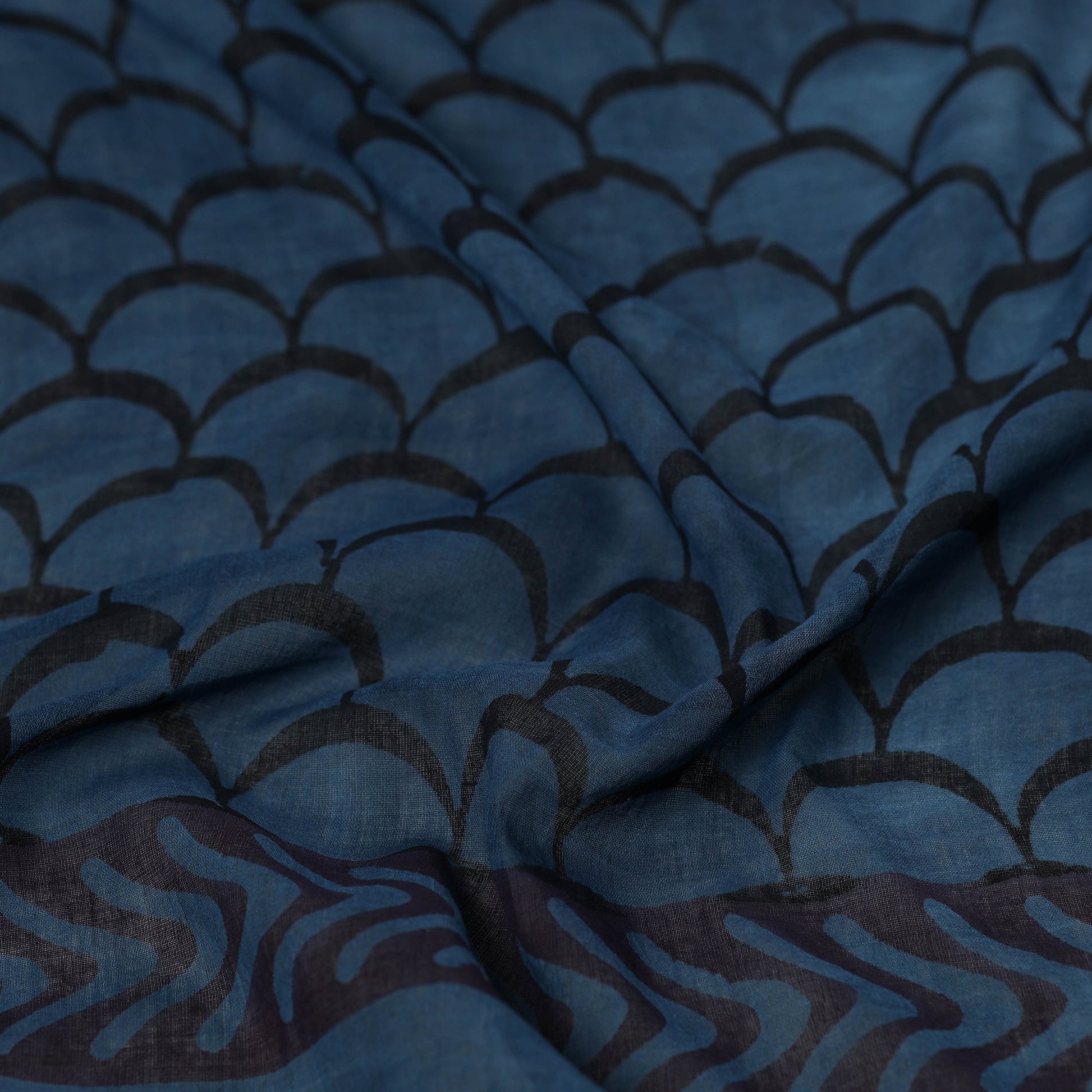 Blue - Bagru Block Printed Mul Cotton Scarf