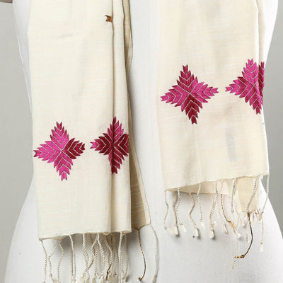 Beige - Phulkari Hand Embroidery Silk Handloom Stole