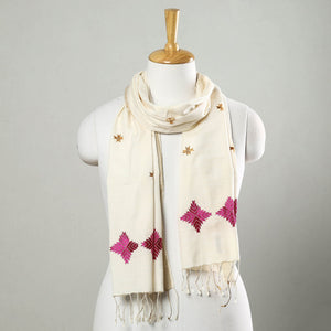 Beige - Phulkari Hand Embroidery Silk Handloom Stole