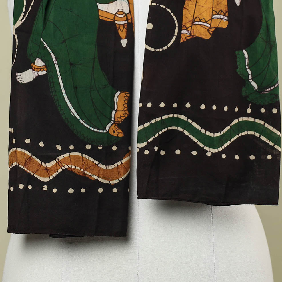 Black - Hand Batik Printed Pure Cotton Stole