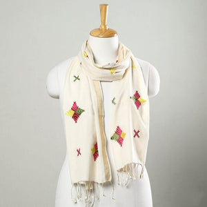 Beige - Phulkari Hand Embroidery Silk Handloom Stole