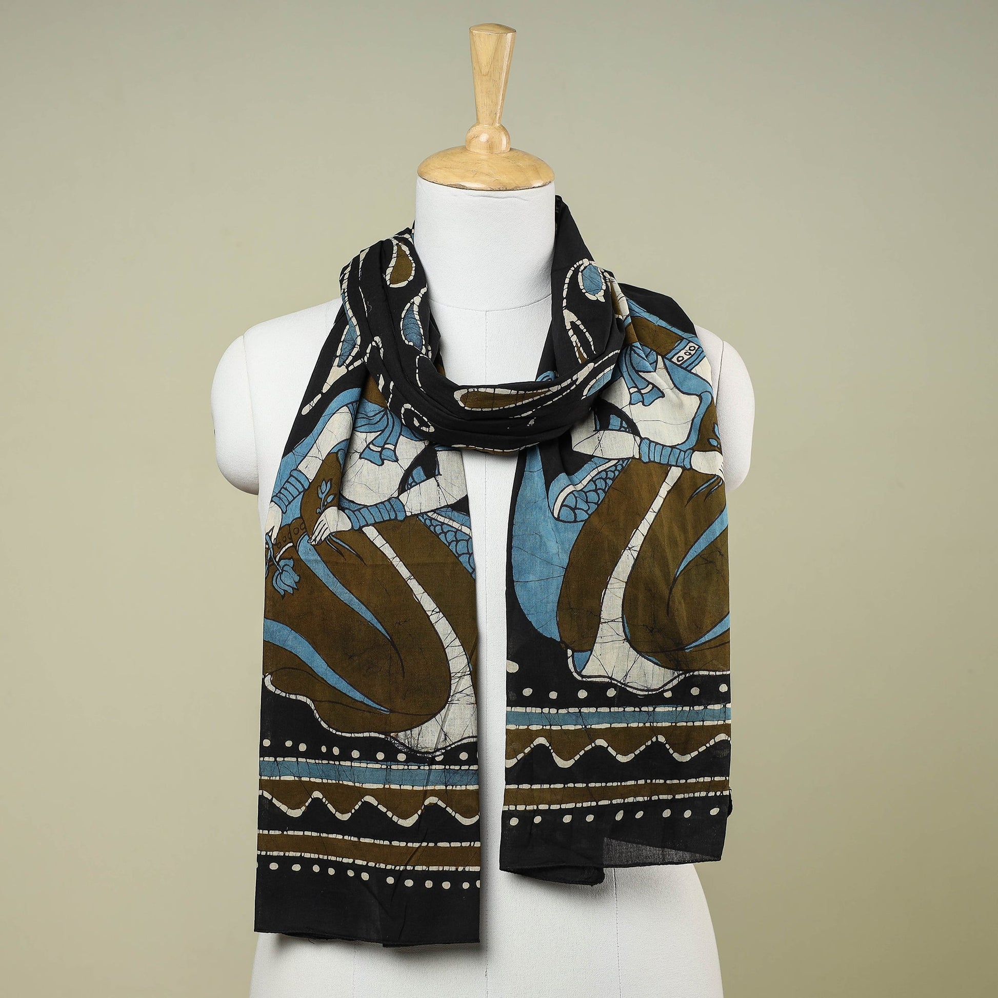 Black - Hand Batik Printed Pure Cotton Stole
