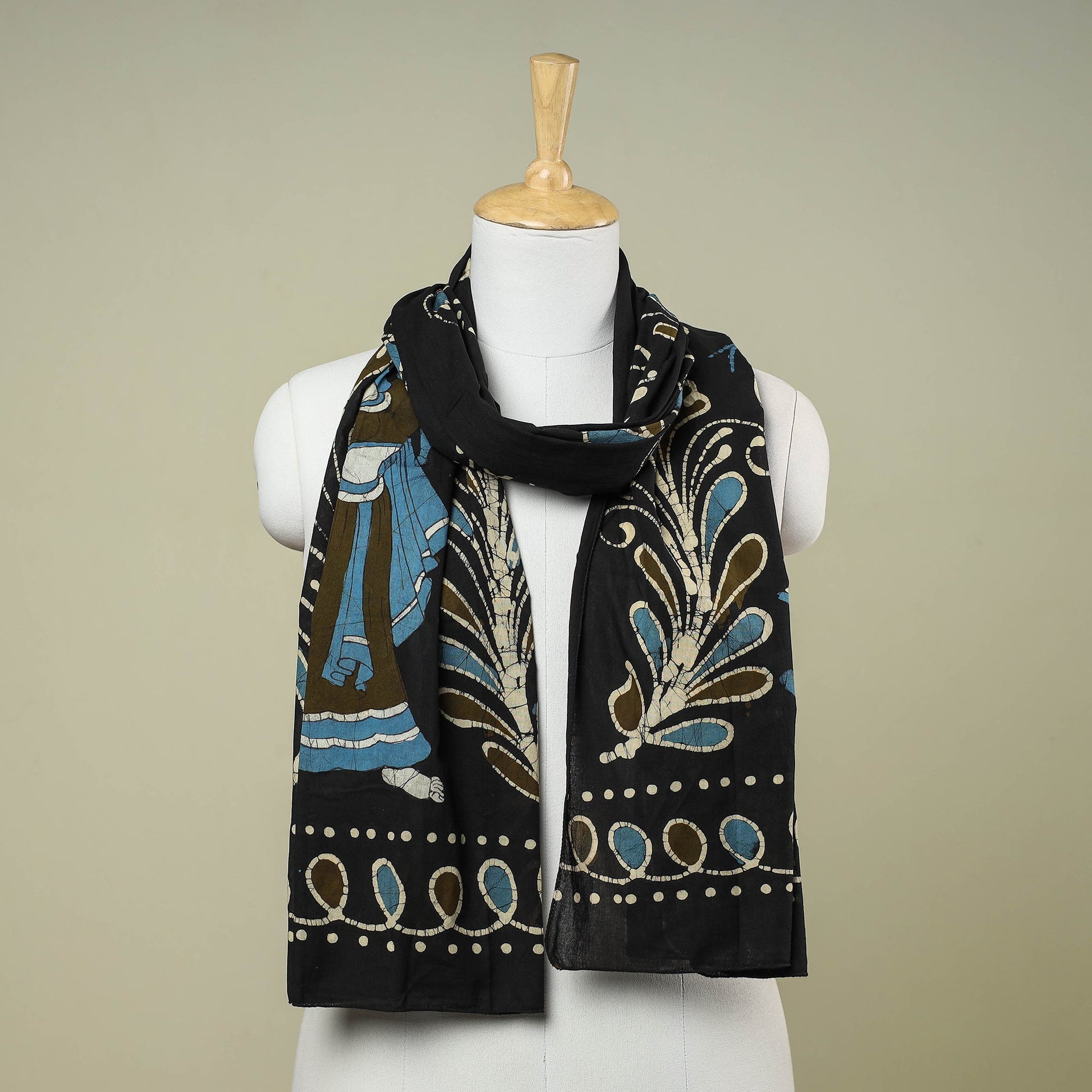 Black - Hand Batik Printed Pure Cotton Stole