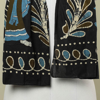 Black - Hand Batik Printed Pure Cotton Stole