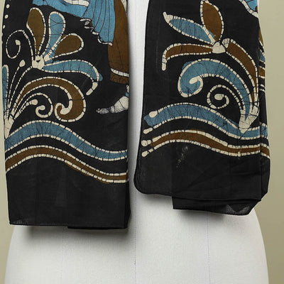 Black - Hand Batik Printed Pure Cotton Stole