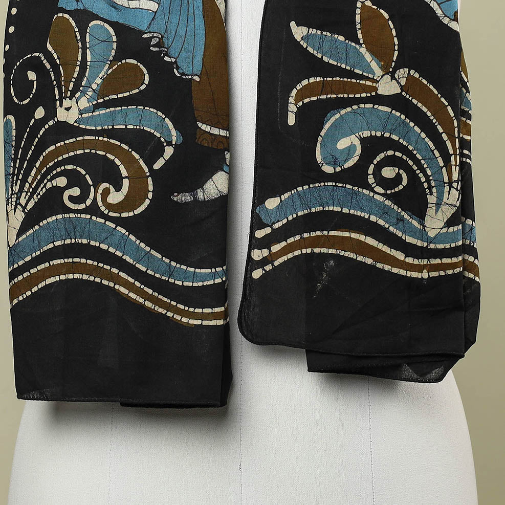 Black - Hand Batik Printed Pure Cotton Stole