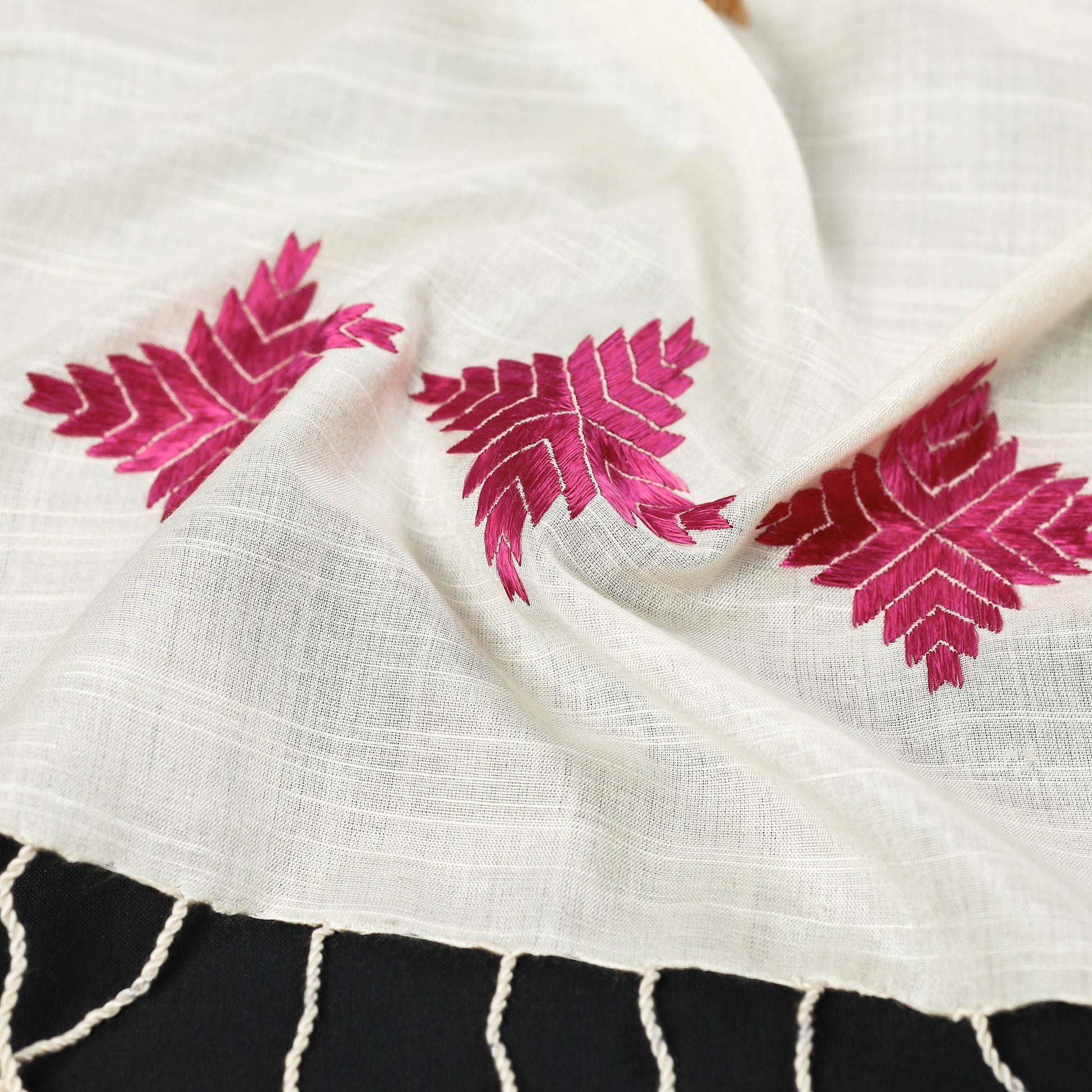 Beige - Phulkari Hand Embroidery Silk Handloom Stole