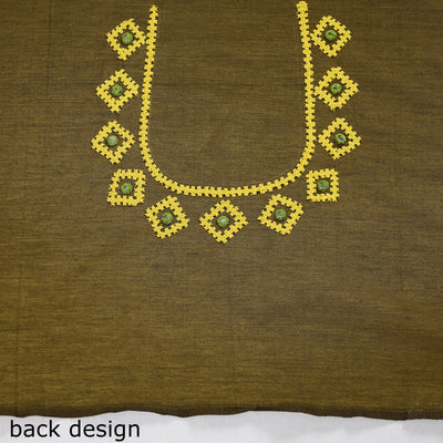 Brown - Kutch Embroidery Silk Cotton Blouse Piece