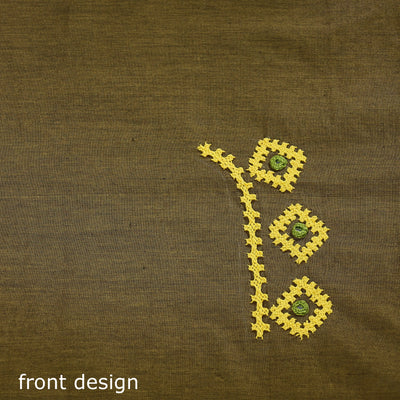 Brown - Kutch Embroidery Silk Cotton Blouse Piece