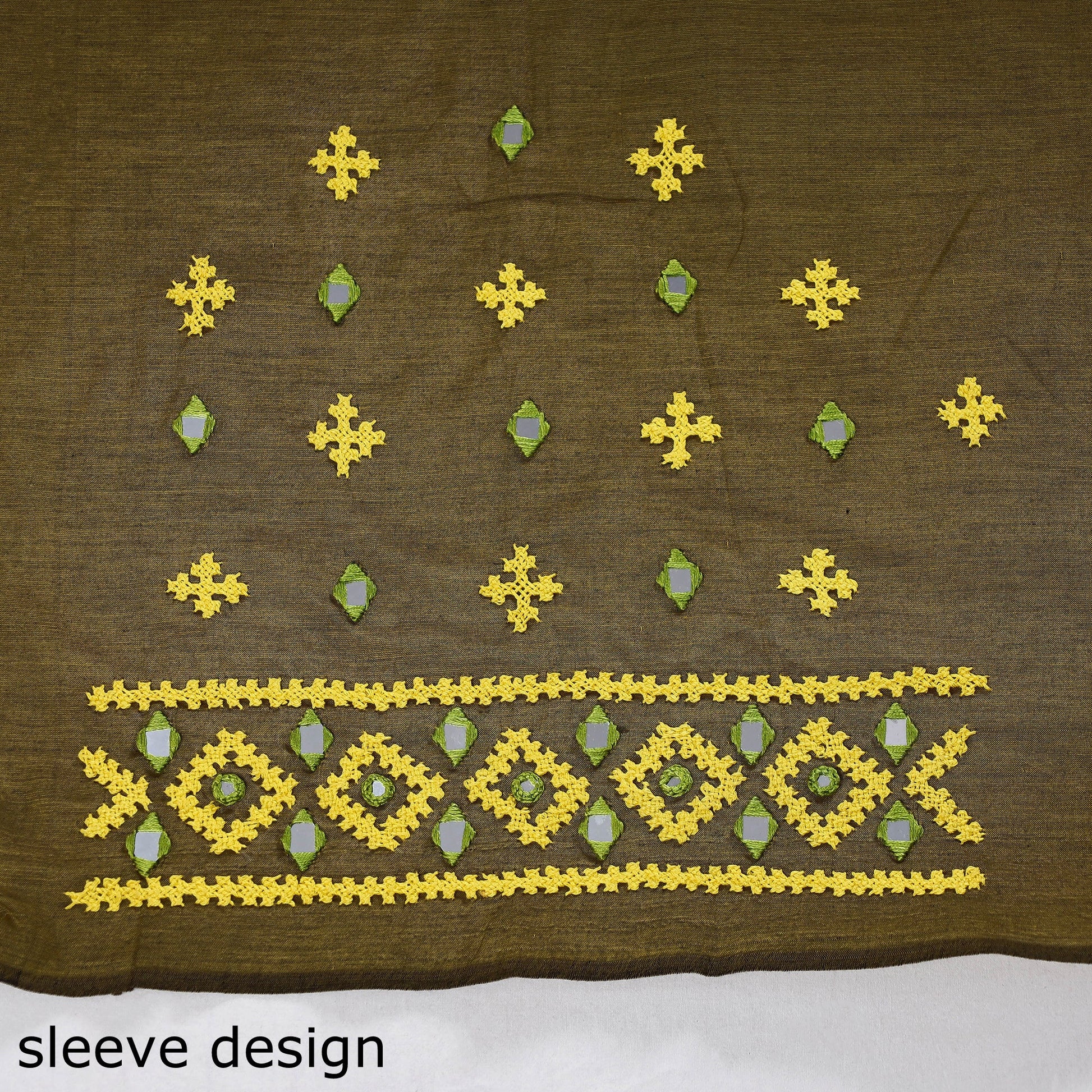 Brown - Kutch Embroidery Silk Cotton Blouse Piece
