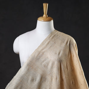 Beige - Bengal Kantha Work Pure Tussar Silk Handloom Fabric