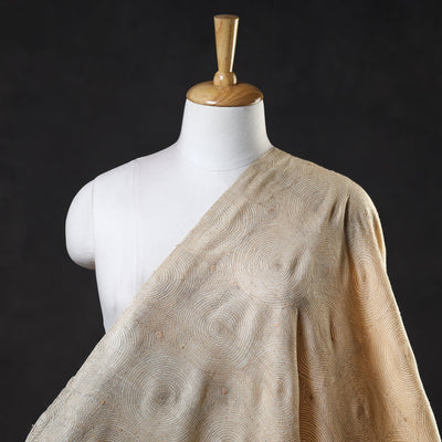 Beige - Bengal Kantha Work Pure Tussar Silk Handloom Fabric