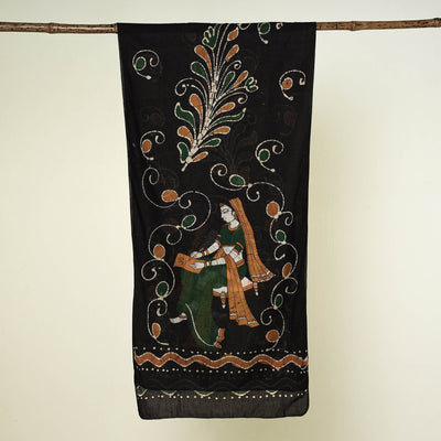 Black - Hand Batik Printed Pure Cotton Stole