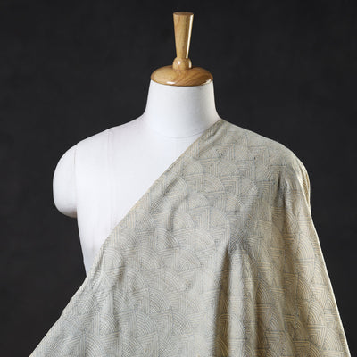 Beige - Bengal Kantha Work Pure Tussar Silk Handloom Fabric
