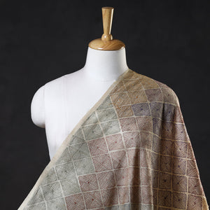 Beige - Bengal Kantha Work Pure Tussar Silk Handloom Fabric