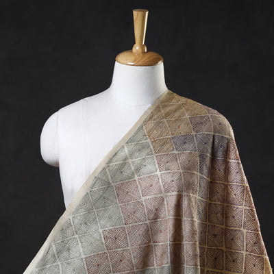Beige - Bengal Kantha Work Pure Tussar Silk Handloom Fabric