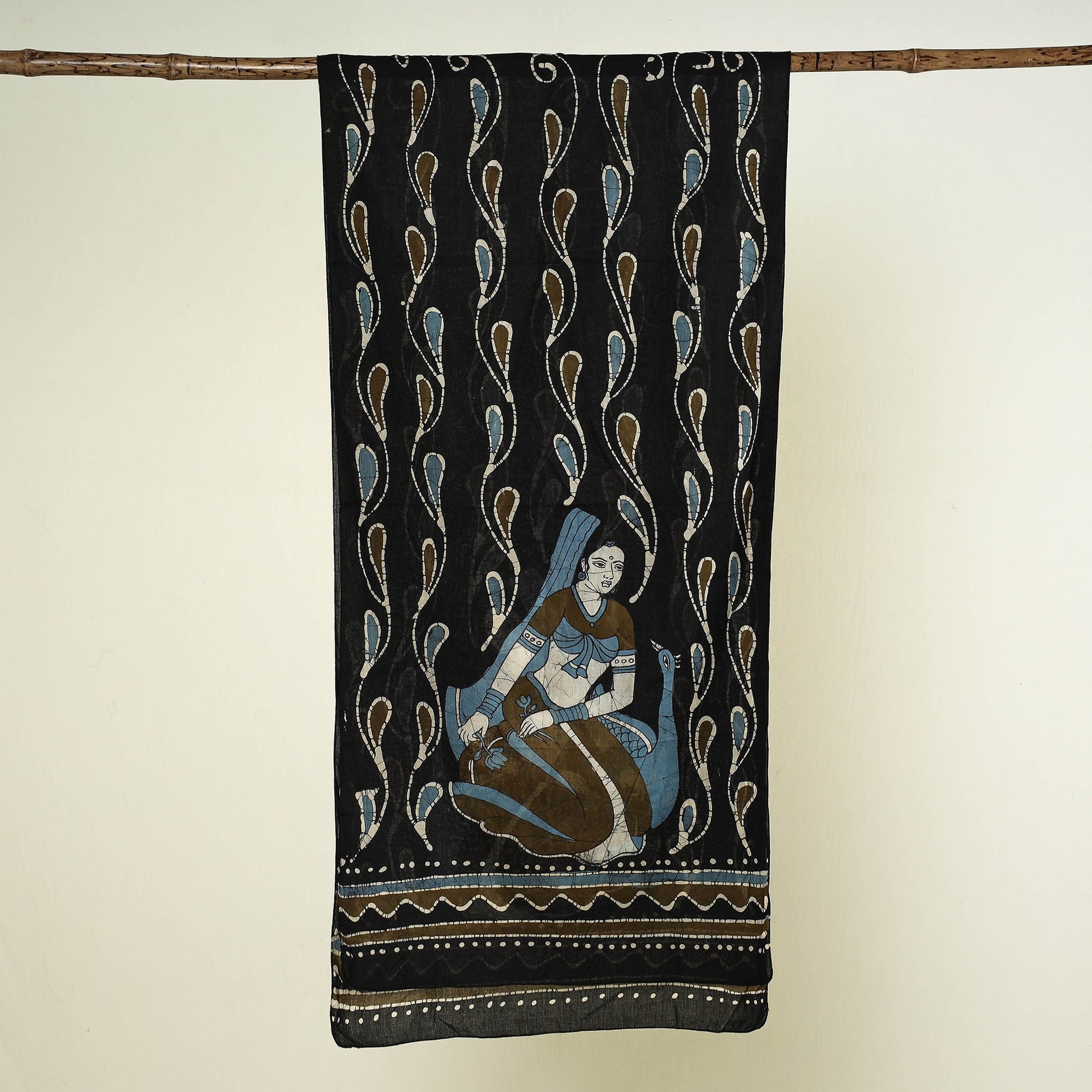 Black - Hand Batik Printed Pure Cotton Stole