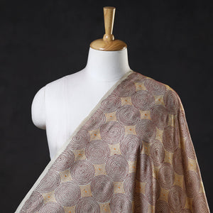Beige - Bengal Kantha Work Pure Tussar Silk Handloom Fabric
