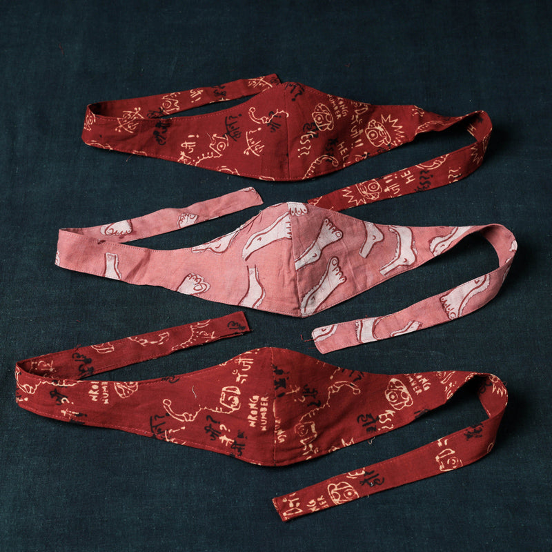 Assorted Set of 3 - Bandana Head Wrap 3 Layer Cotton Fabric Unisex Face Cover Free Size