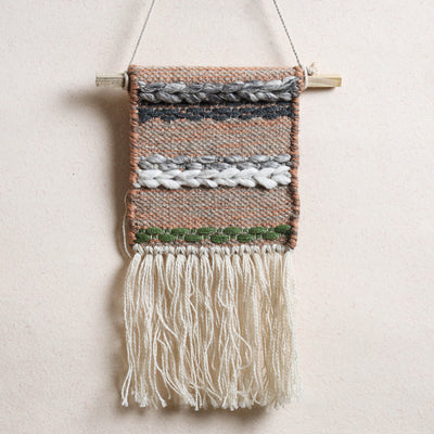Bhadohi Handwoven Wool Geometric Fringed Wall Hanging