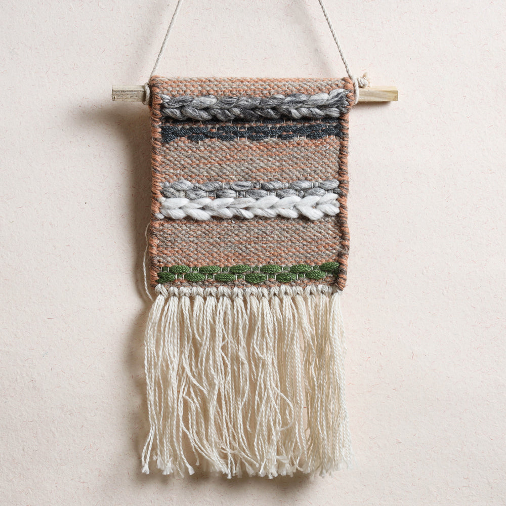 Bhadohi Handwoven Wool Geometric Fringed Wall Hanging