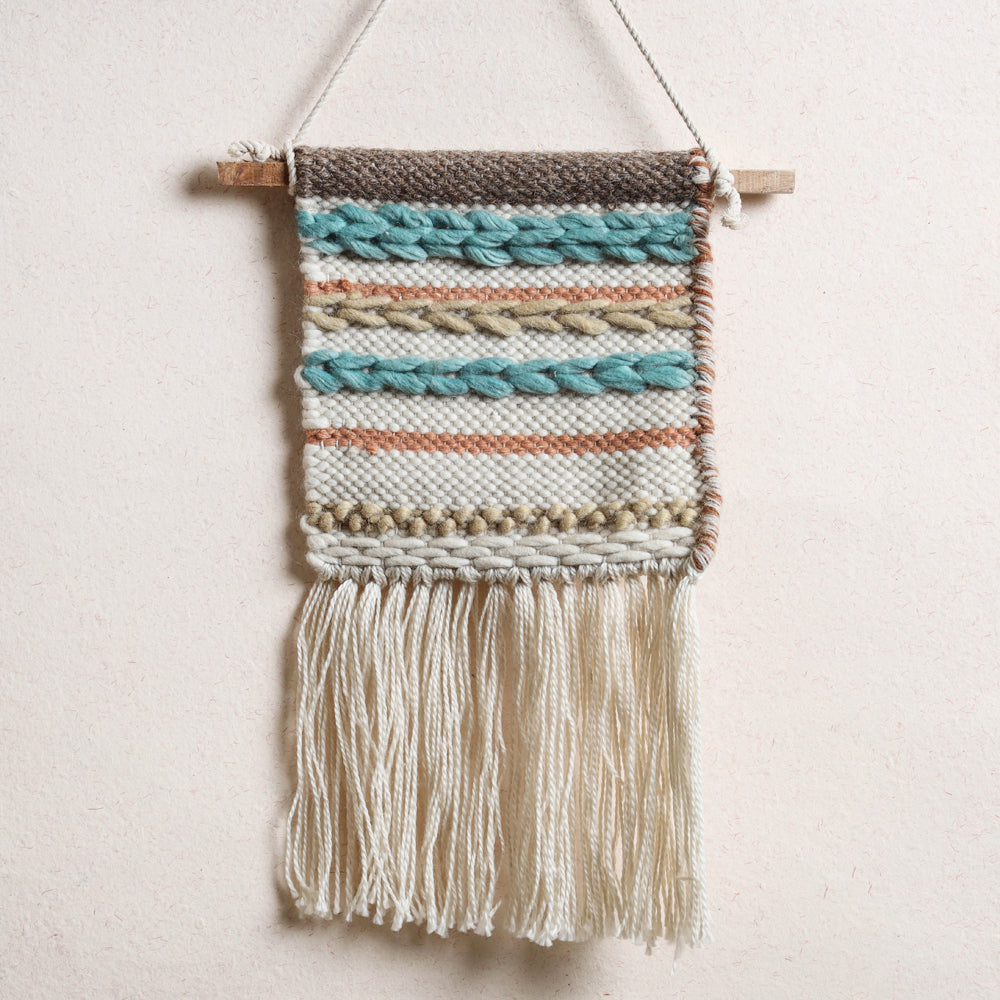 Bhadohi Handwoven Wool Geometric Fringed Wall Hanging