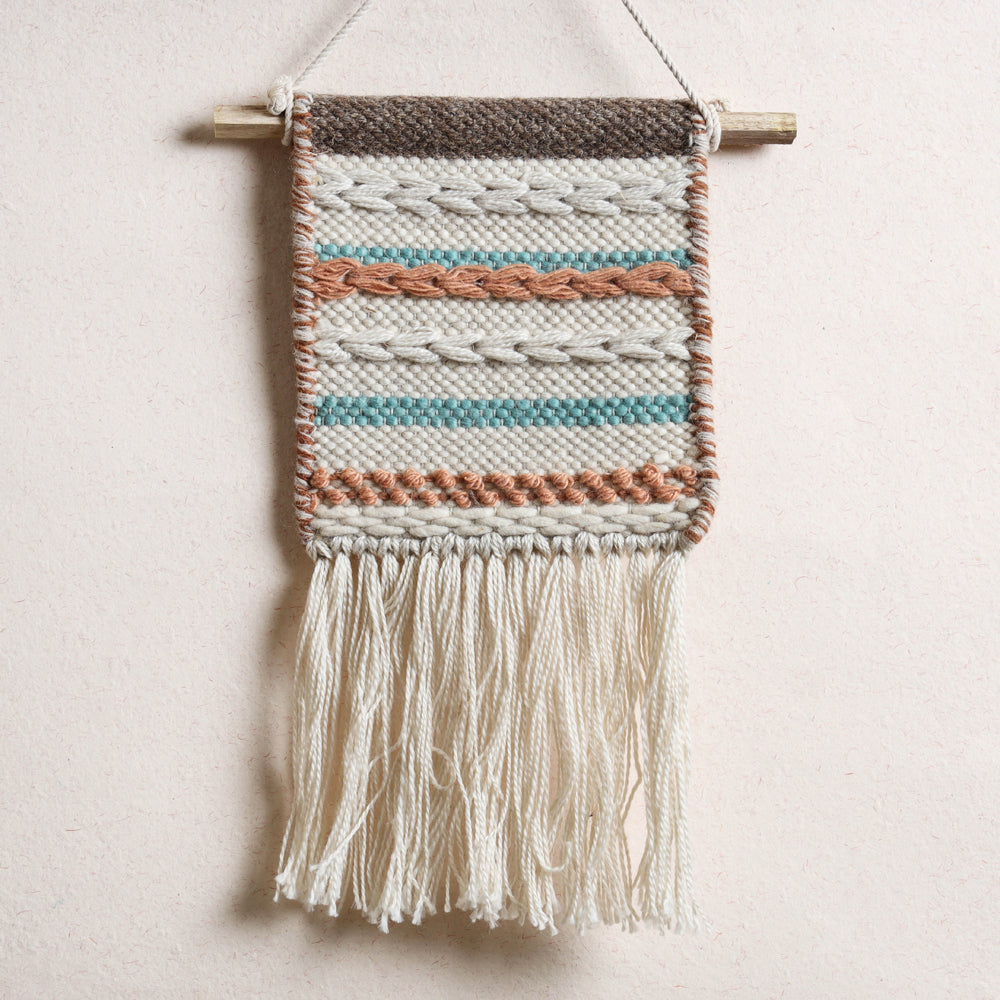 Bhadohi Handwoven Wool Geometric Fringed Wall Hanging