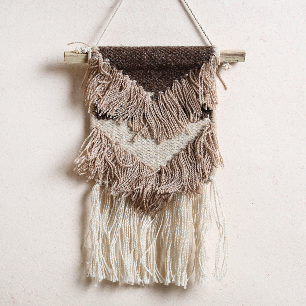 Bhadohi Handwoven Wool Geometric Fringed Wall Hanging