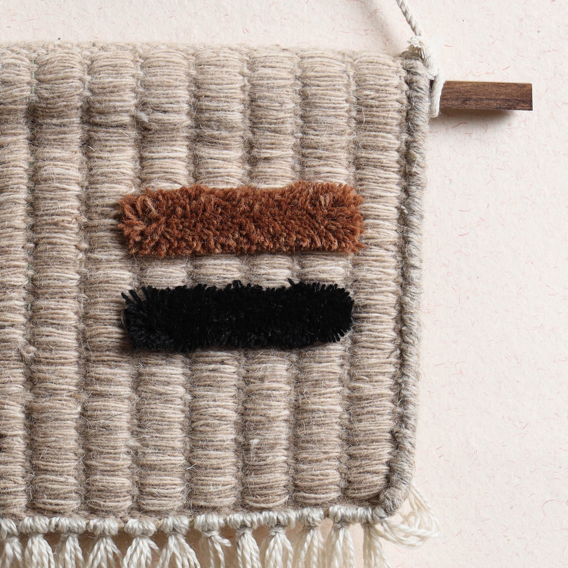 Bhadohi Handwoven Wool Geometric Fringed Wall Hanging