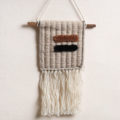 Bhadohi Handwoven Wool Geometric Fringed Wall Hanging