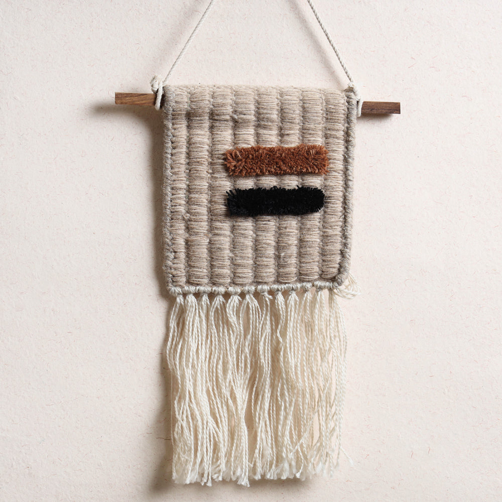 Bhadohi Handwoven Wool Geometric Fringed Wall Hanging
