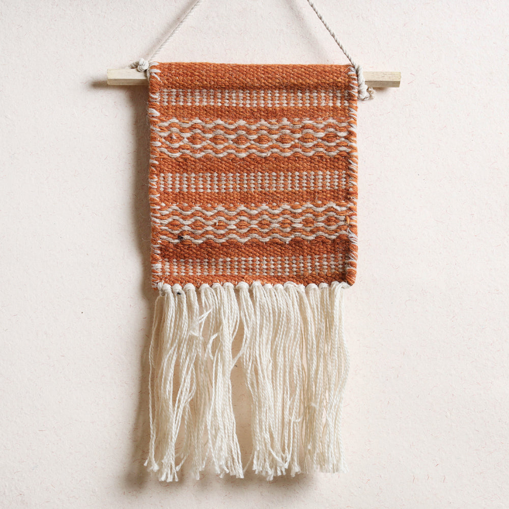 Bhadohi Handwoven Wool Geometric Fringed Wall Hanging