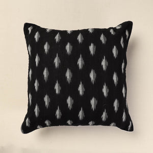 Black - Pochampally Ikat Cotton Cushion Cover (16 x 16 in)