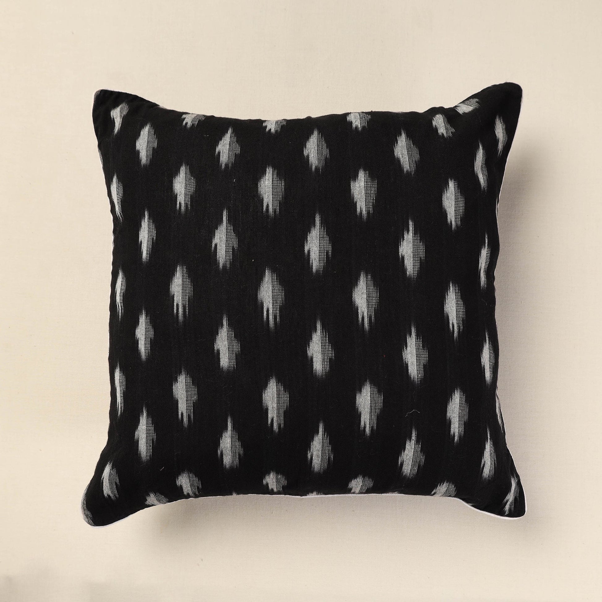 Black - Pochampally Ikat Cotton Cushion Cover (16 x 16 in)