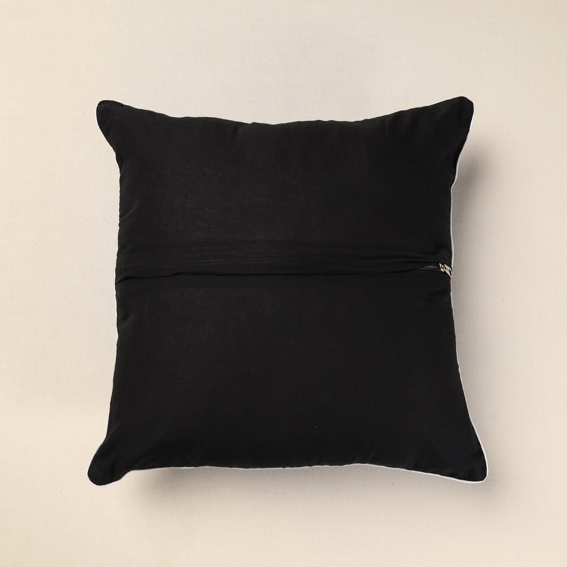 Black - Pochampally Ikat Cotton Cushion Cover (16 x 16 in)