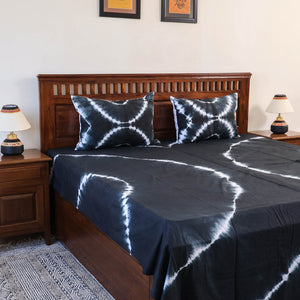 Black - Tie & Dye Cotton Double Shibori Bed Sheet Set