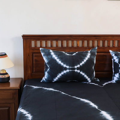 Black - Tie & Dye Cotton Double Shibori Bed Sheet Set