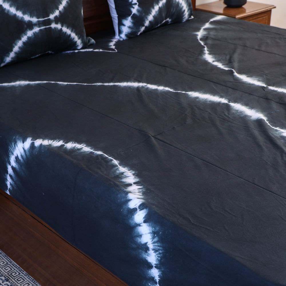 Black - Tie & Dye Cotton Double Shibori Bed Sheet Set